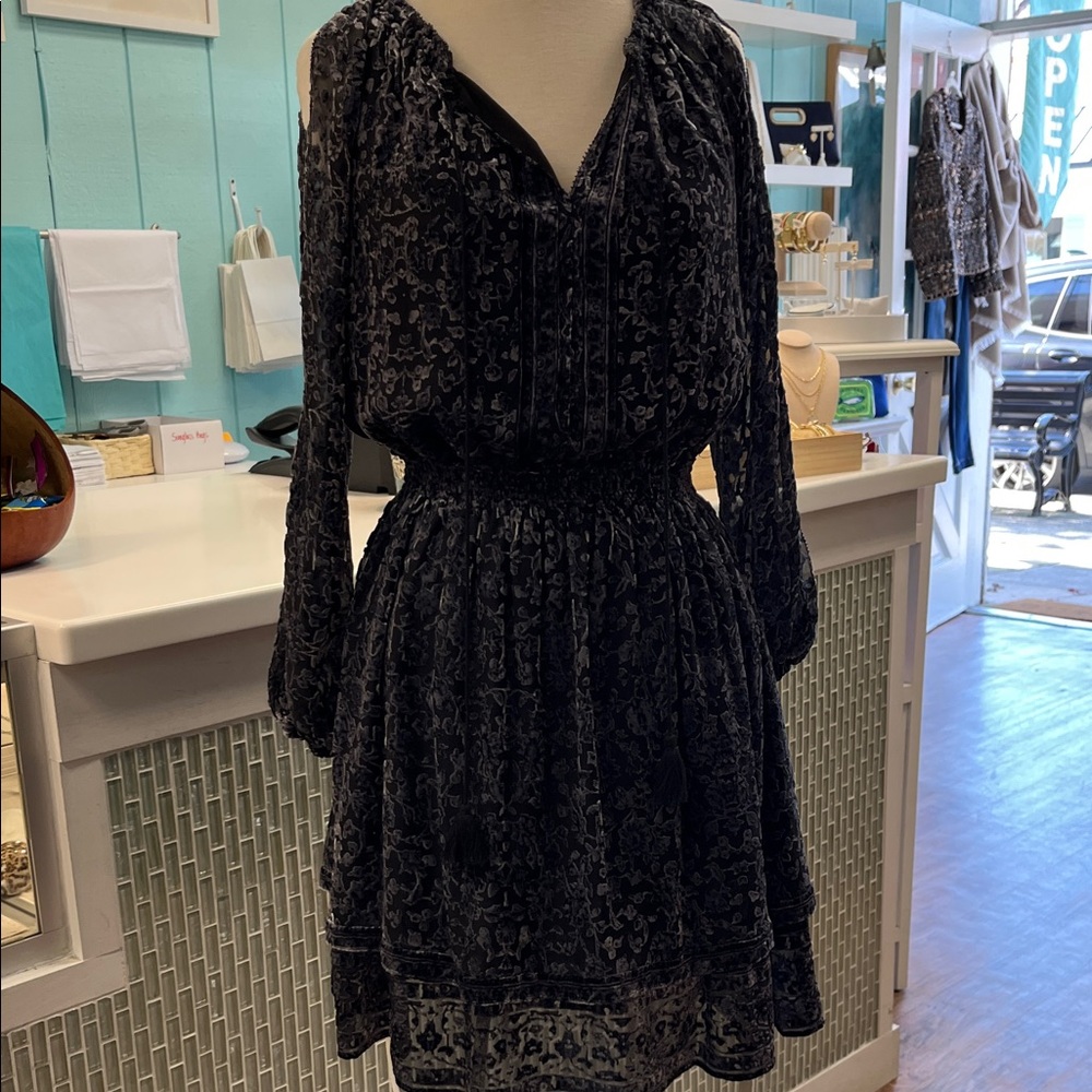 Elie Tahari Black Patterned Long Sleeve Dress